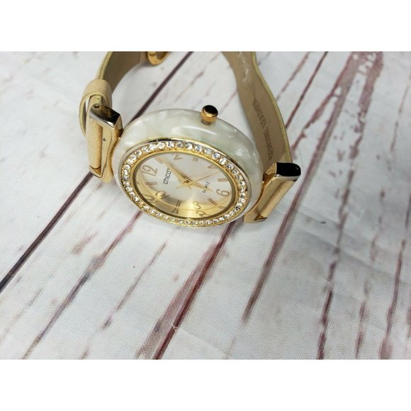 626 Chicos Genuine Leather Band Japan Movement Quartz Brown Marble Ladies Watch - Picture 2 of 12